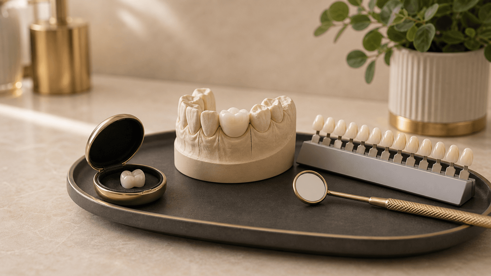Ceramic dental crown consultation materials at Uniq Dentistry